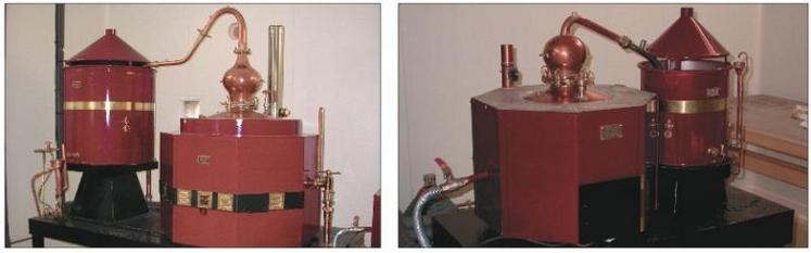 Le matériel de l’ARAC se compose d’un alambic de 115 litres (à gauche) et d’un alambic de 15 litres (à droite).